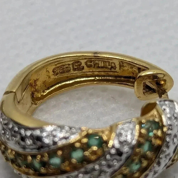 925  vermeil diamond Huggie earrings - Picture 3 of 5